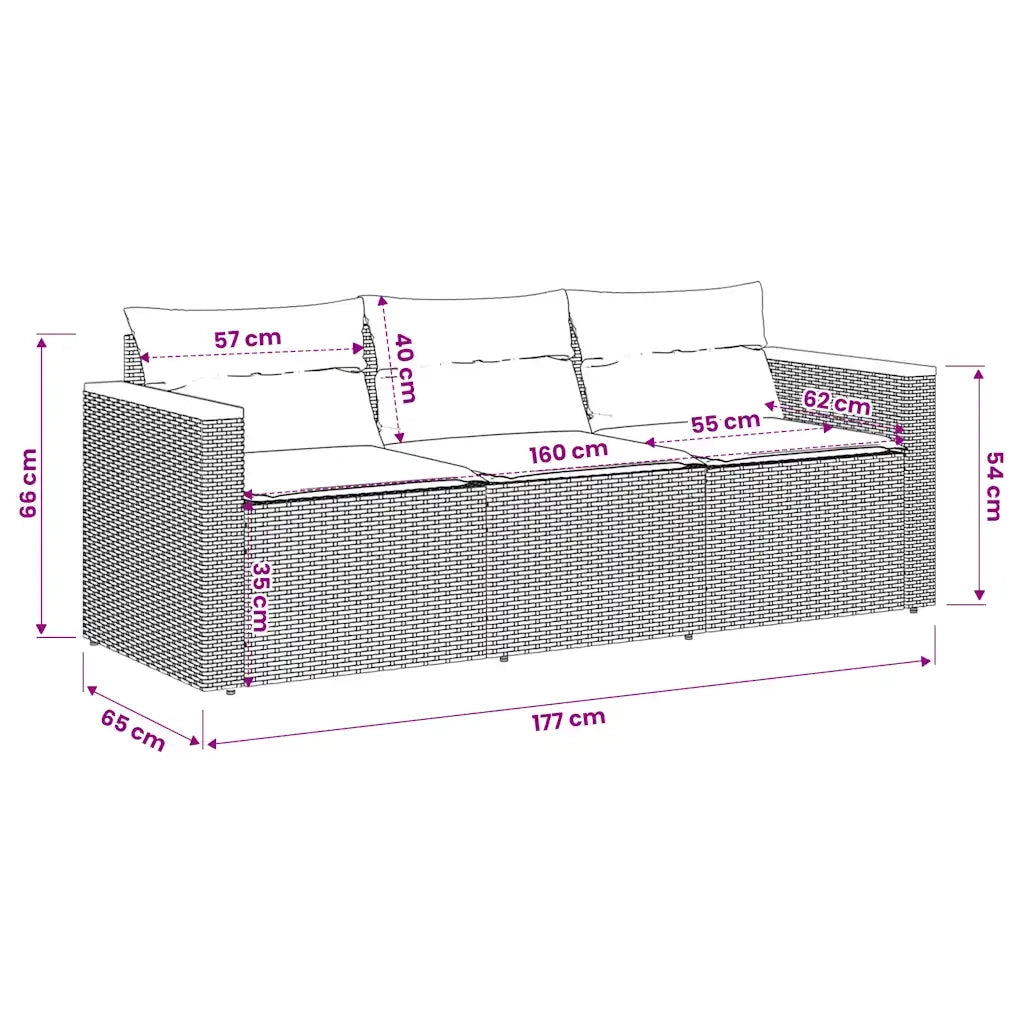 Divano da Giardino con Cuscini 3 Posti-Sofa da Giardino-Divano da esterno Grigio in Polyrattan 700659