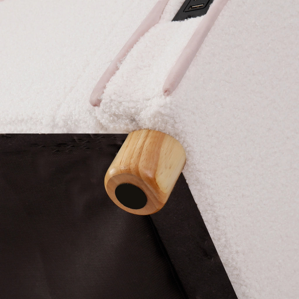 Letto imbottito 90x200 cm con contenitore idraulico, bouclé beige, con presa USB e Tipo-C