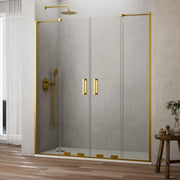 Box doccia frontale KENNA 2 fissi + 2 scorrevoli 160 cm (151-161) oro spazzolato vetro trasparente