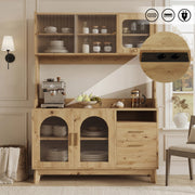 Credenza alta 120x40x178 cm con prese integrate e porte USB, effetto legno