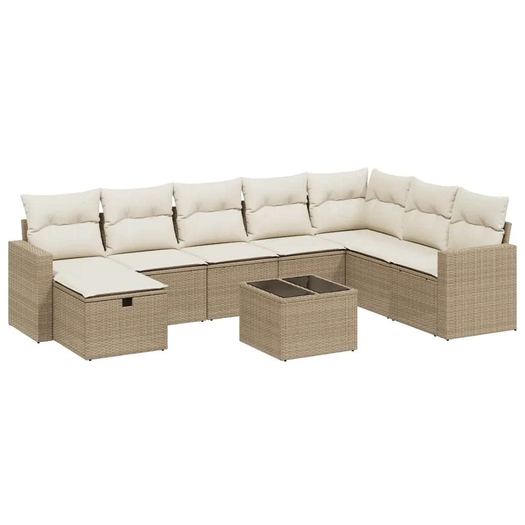 Set Divano da Giardino 9 pz con Cuscini Beige in Polyrattan 3263594