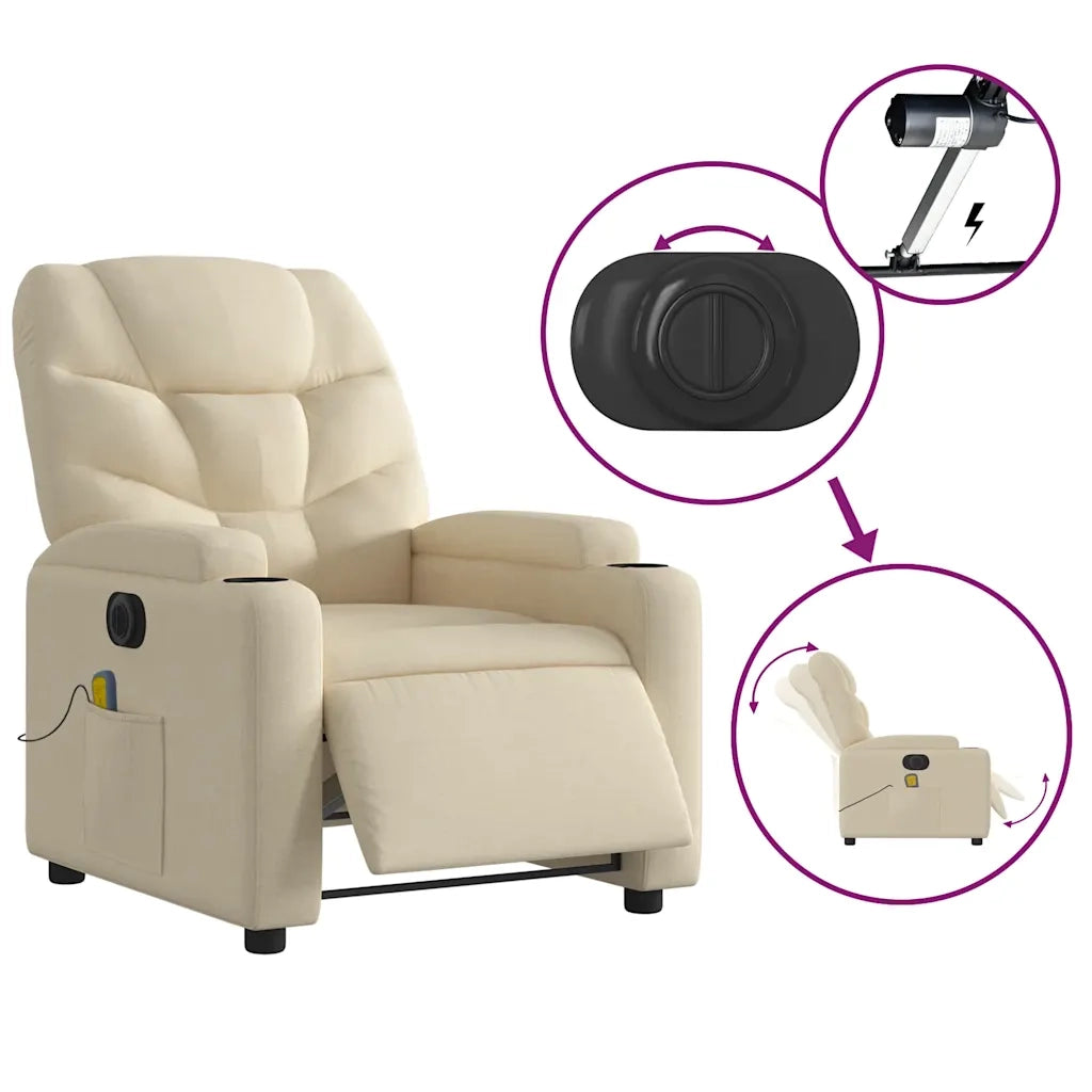 Poltrona Reclinabile Massaggiante | Sedia Relax Elettrica Crema in Tessuto