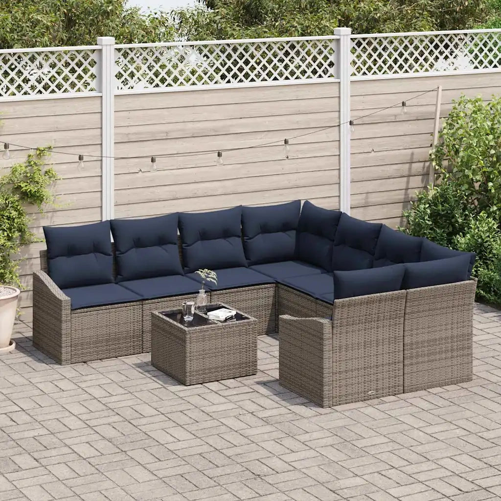 Set di divani con cuscino 9 pcs Grigio e Blu Navy polyrattan 3355334