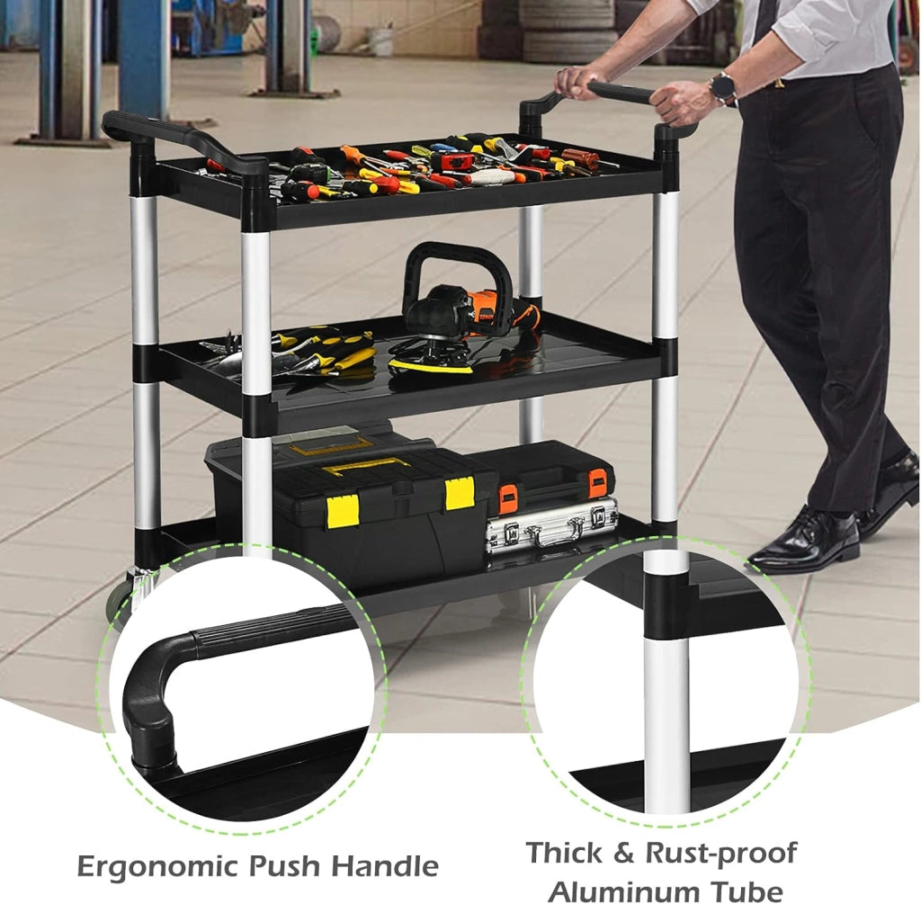 Carrello da cucina a 3 livelli, multifunzionale con manici umanizzati e ampio spazio di archiviazione e ruote flessibili con sistema frenante, carrello multiuso per cucina, magazzino, ufficio