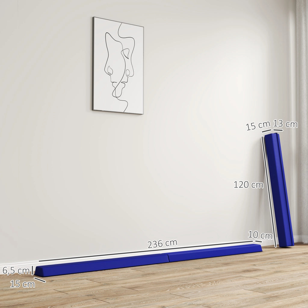 Trave d’equilibrio pieghevole 236 cm, blu, leggera e antiscivolo, portata fino a 80 kg