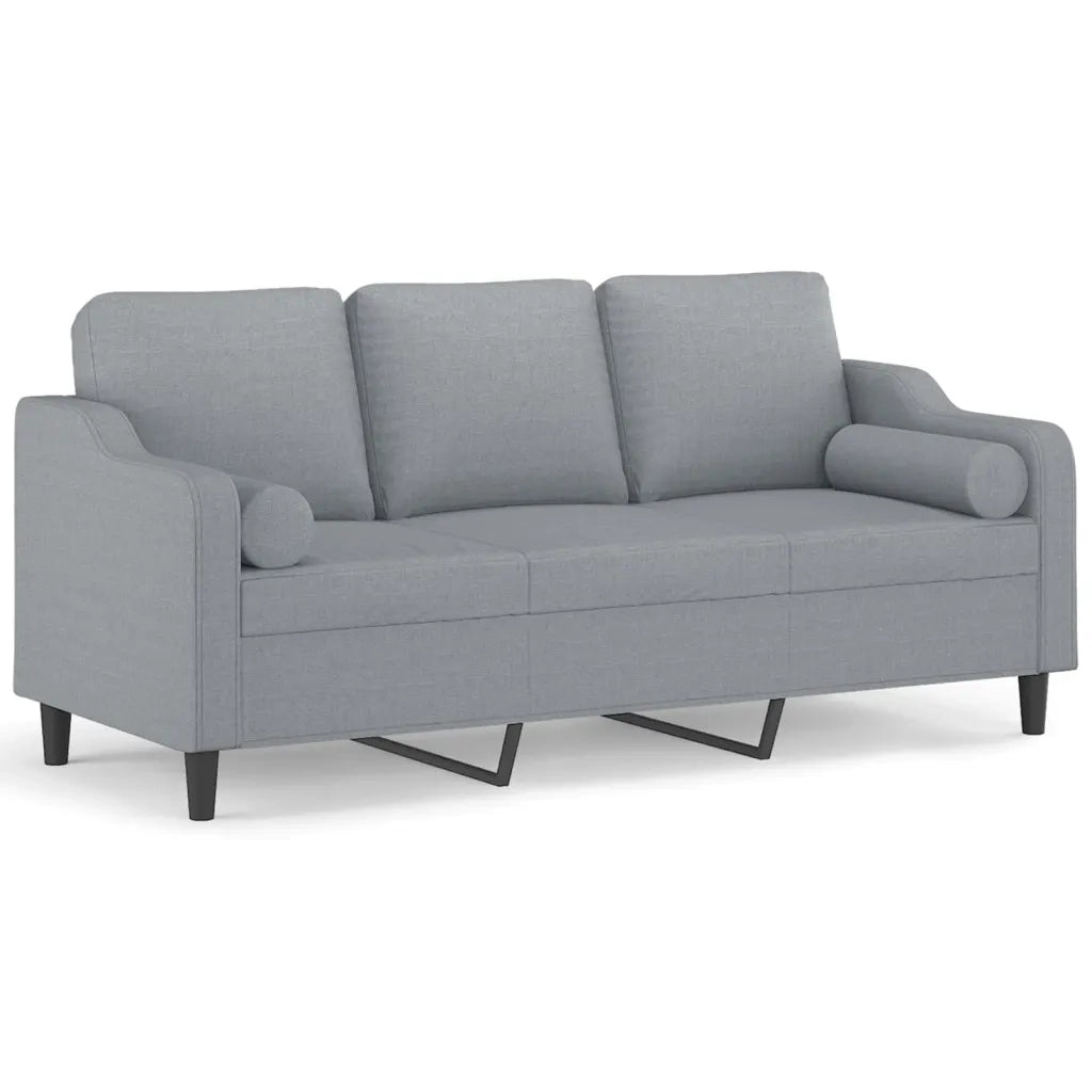 Divano | Divano da soggiorno | Sofa a 3 Posti con Cuscini Grigio Chiaro 180 cm in Tessuto