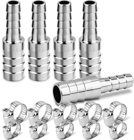 Connettore di accoppiamento 5 pezzi - Acciaio inossidabile - Connettori di accoppiamento 16mm a 10mm - Connettori di accoppiamento - Adattatore per acqua/aria/gas - Qualità elevata - Connettori di accoppiamento per tubi
