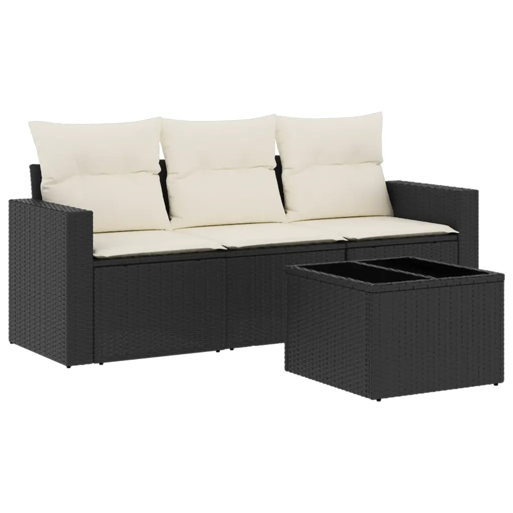 Salotto da Giardino-Set Divani da Giardino 4 pz con Cuscini Nero in Polyrattan 258095
