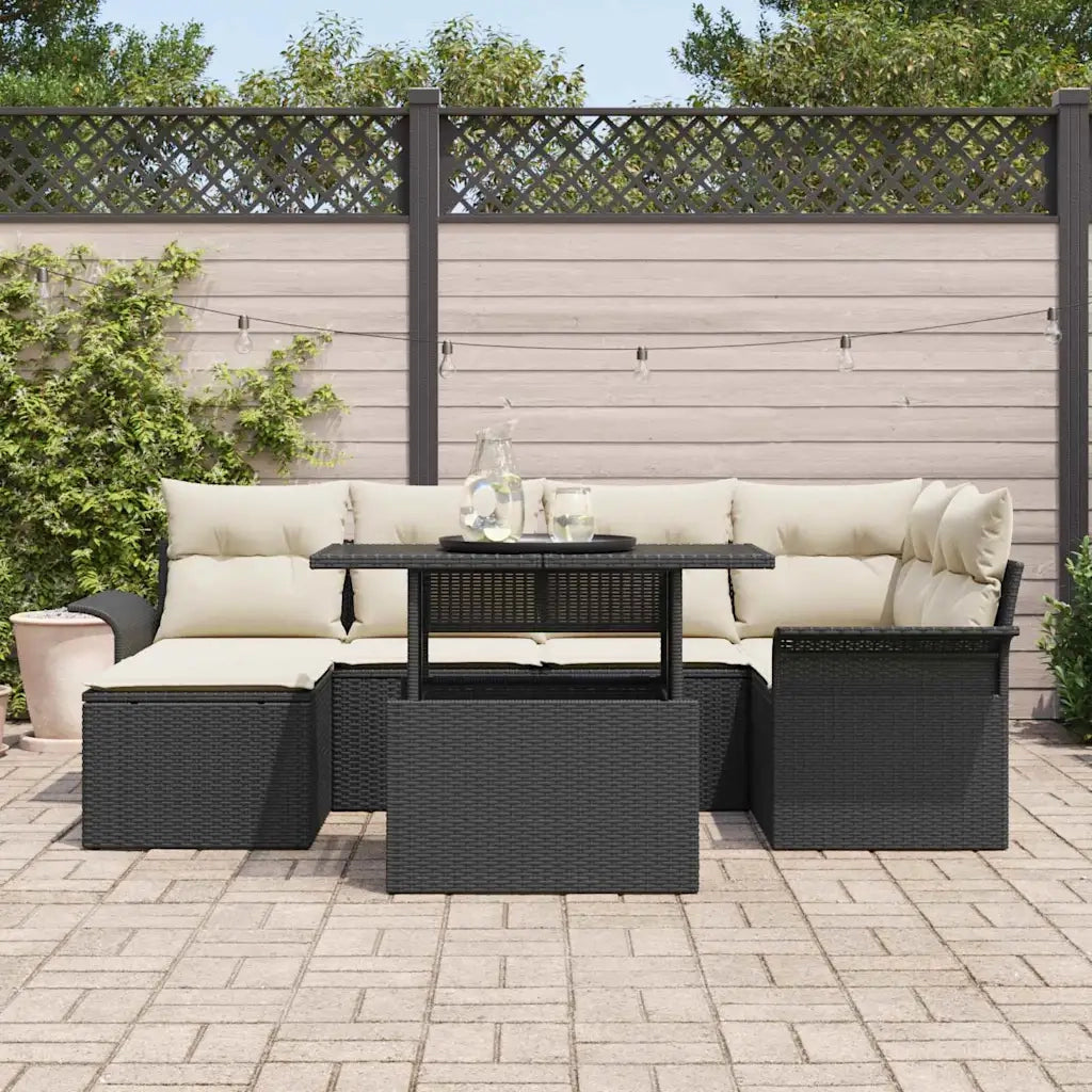 Set Divano da Giardino con cuscino 7 pcs Nero Poly Rattan 3348313