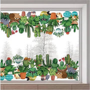 Sticker per finestra - Motivo cactus e gatto - Adesivo per vetro riciclabile con foglie verdi - Sticker per finestra da lampada.