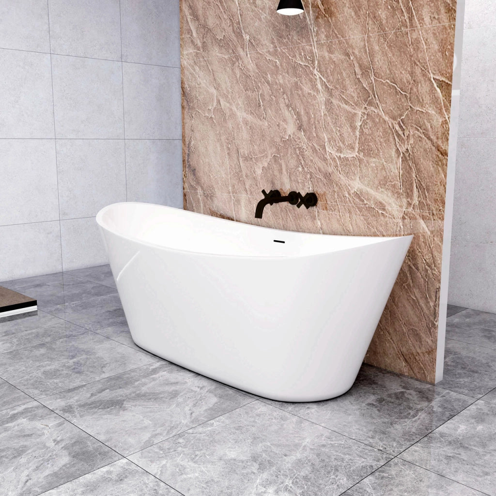 Vasca da Bagno a Isola 170x72x65 cm Vasca da Bagno Freestanding in Acrilico Bianco Barca Ovale