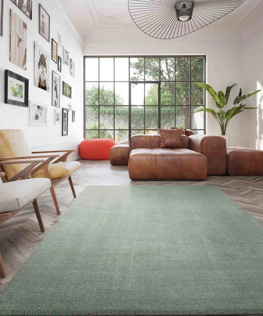 Tappeto FEEL VERDE cm.60x115 passatoia tinta unita moderno, pelo morbido resistente e lavabile in lavatrice