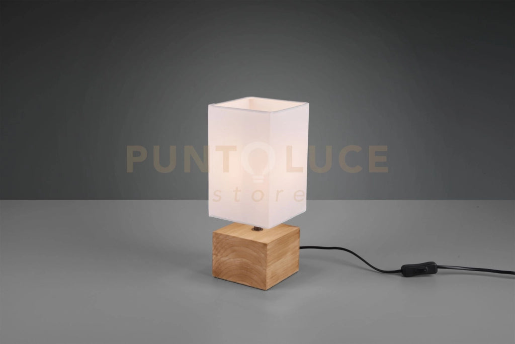WOODY LAMPADA DA TAVOLO BASE LEGNO NATURALE E PARALUME BIANCO H. 30CM 1 LlUCE ATTACCO E14