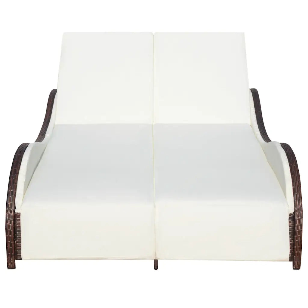 Lettino Prendisole Doppio con Cuscino in Polyrattan Marrone 41976