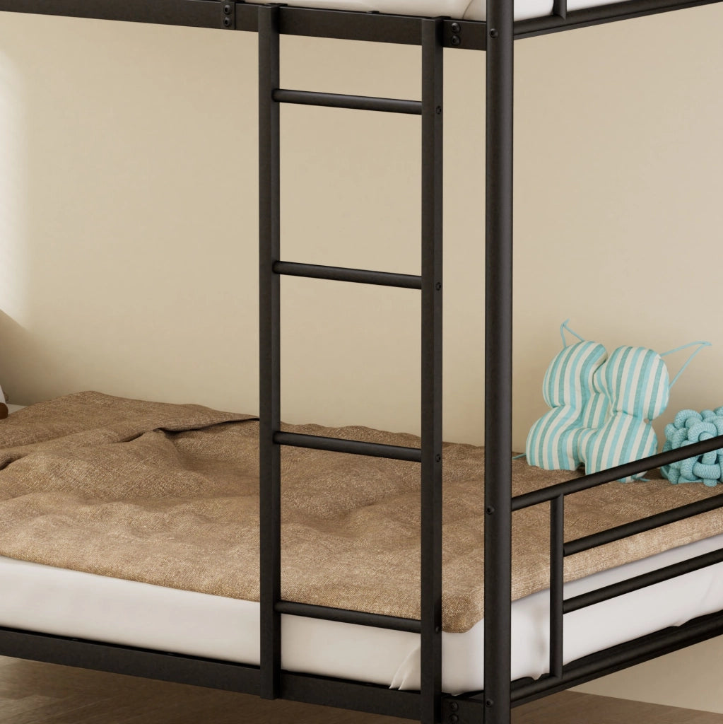 Letto a castello in acciaio 90 x 190 cm con scala e parapetto; nero