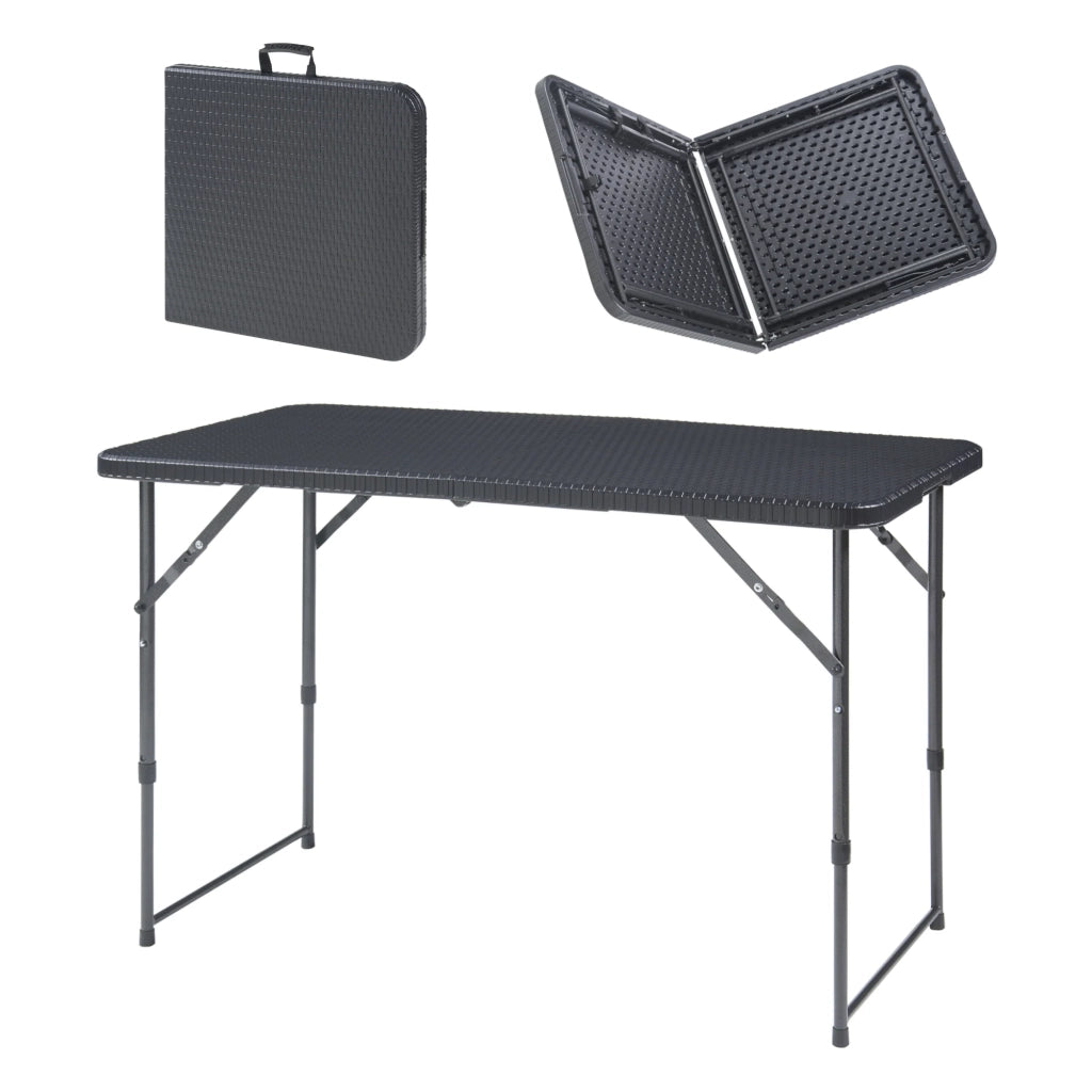 Tavolo da campeggio pieghevole con altezza regolabile 120 x 60 cm effetto rattan nero 03_0010995