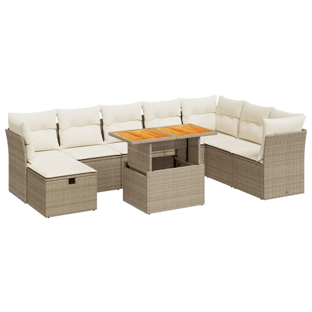 Set Divano da Giardino 9 pz con Cuscini Beige Polyrattan Acacia 3327989