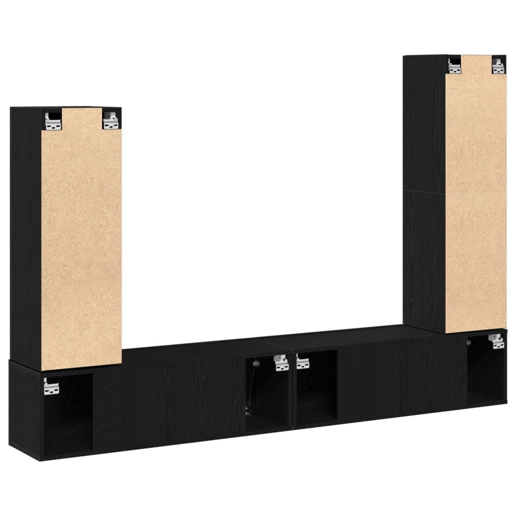Set di 4 Pezzi di Mobile per TV da Parete in Legno Ingegnerizzato Nero