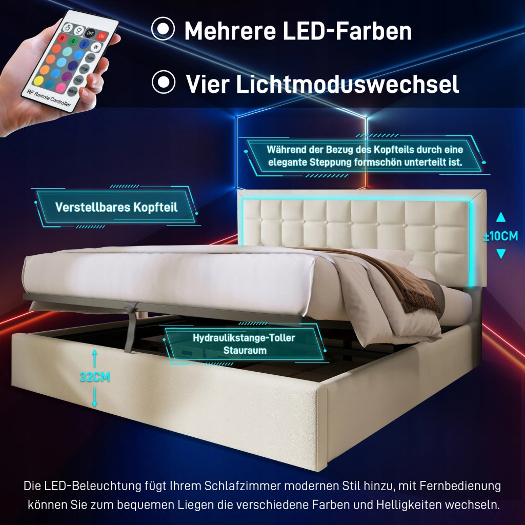 Letto Matrimoniale - Xylo - 140x200 - Bianco - Con Luci LED