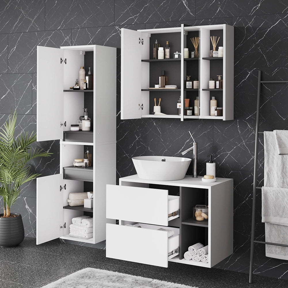 Vicco Set di mobili da bagno Bianco/Grigio 3 parti