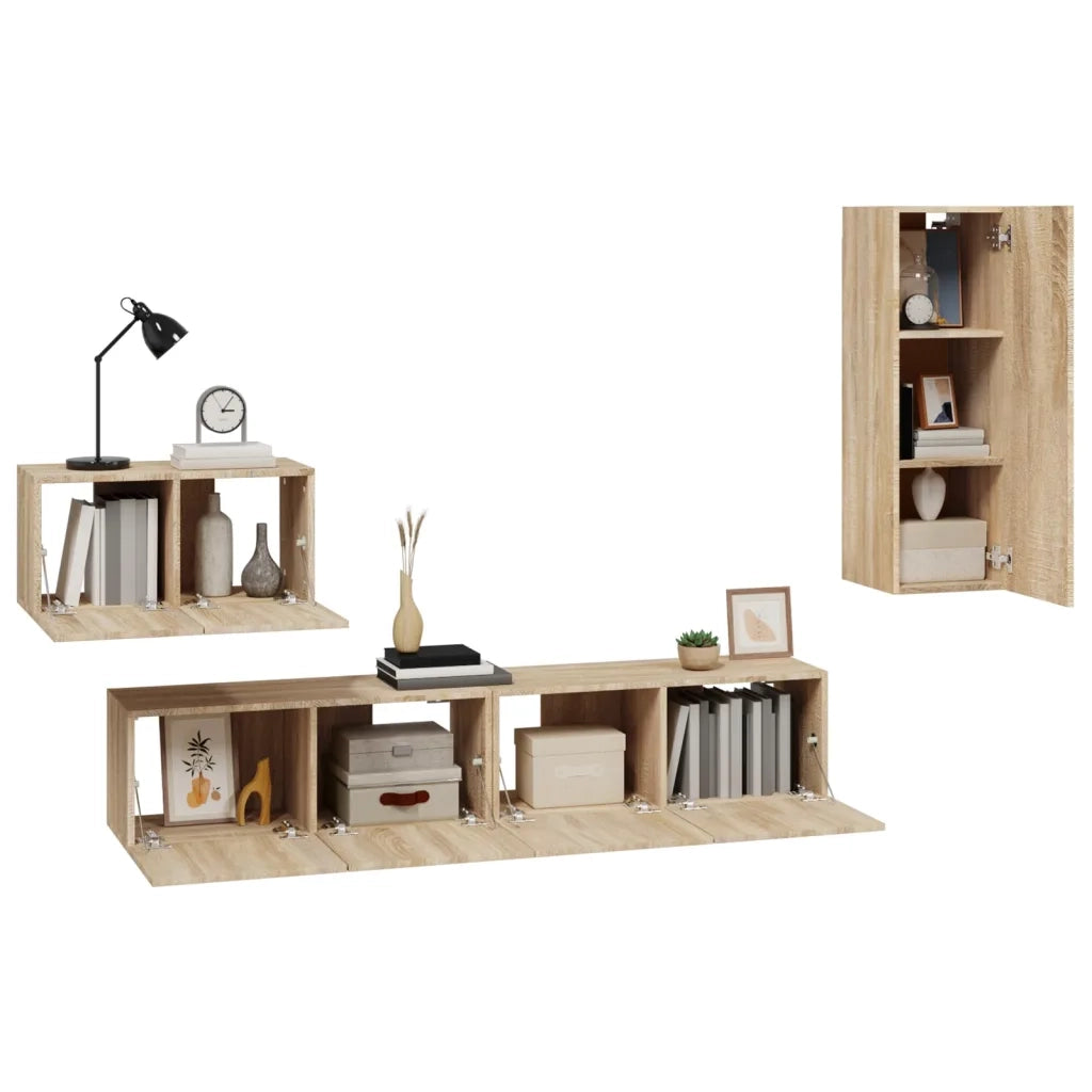 Set di Mobili Porta TV 4 pz Rovere Sonoma in Legno Multistrato 3114336