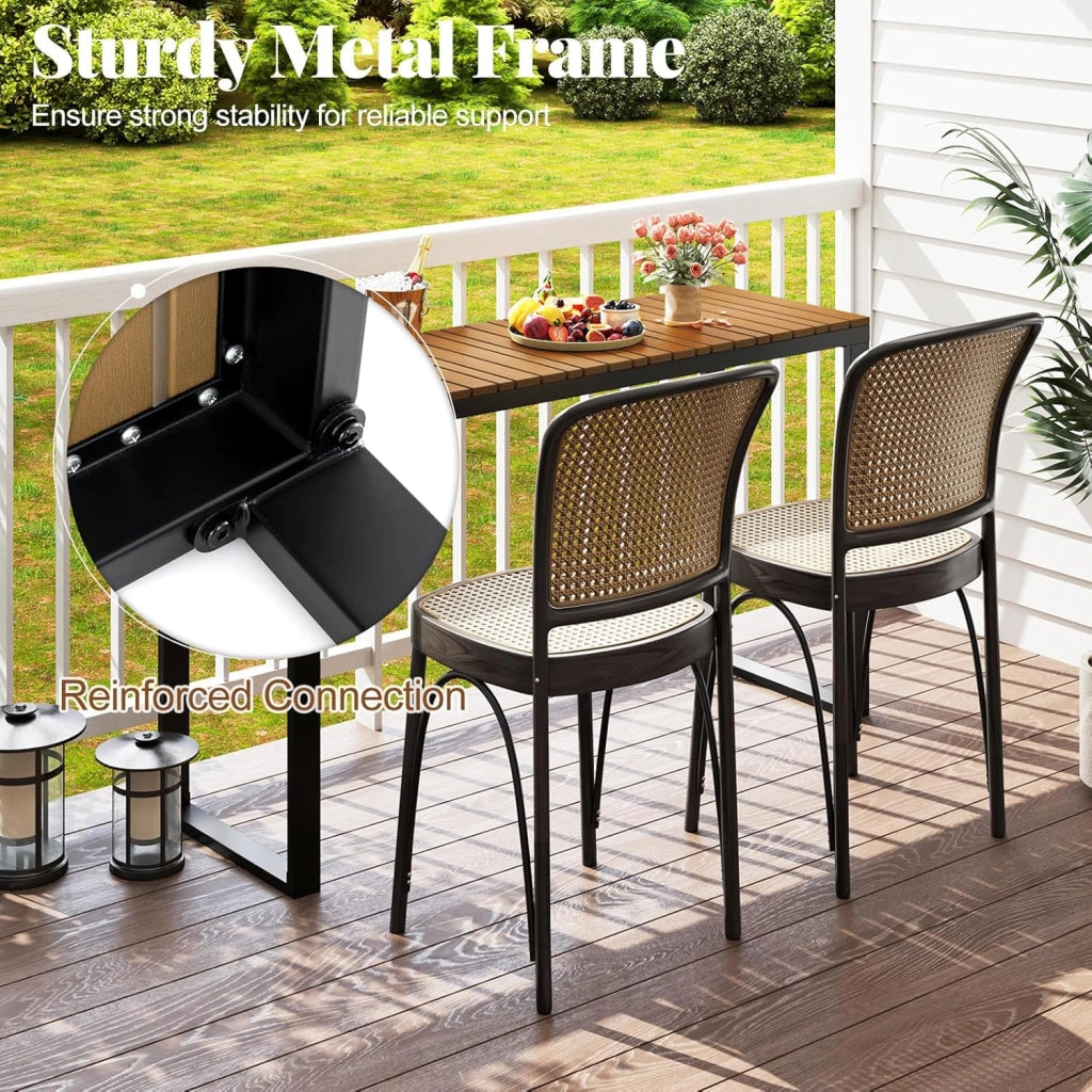Tavolo da giardino con piano in WPC e robusto telaio in metallo, tavolo da pranzo rettangolare, 129 x 42 x 75 cm, per esterni, giardino, patio