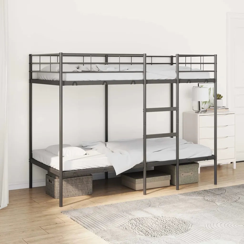 Letto singolo | Letto per adulti | Letto a Castello senza Materasso Nero 90x200 cm in Acciaio