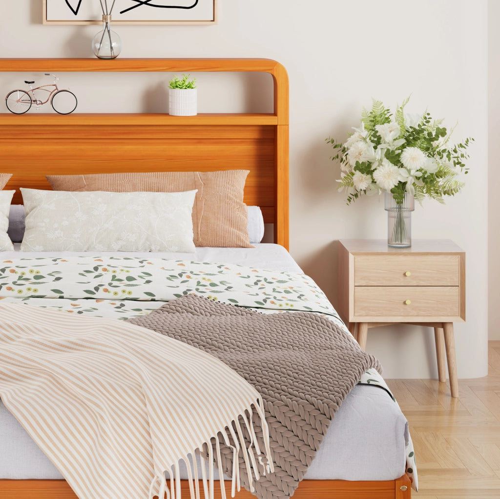 Letto Estraibile 140x200 cm e 90x190 cm; Letto Matrimoniale - 2-in-1 - Legno Naturale