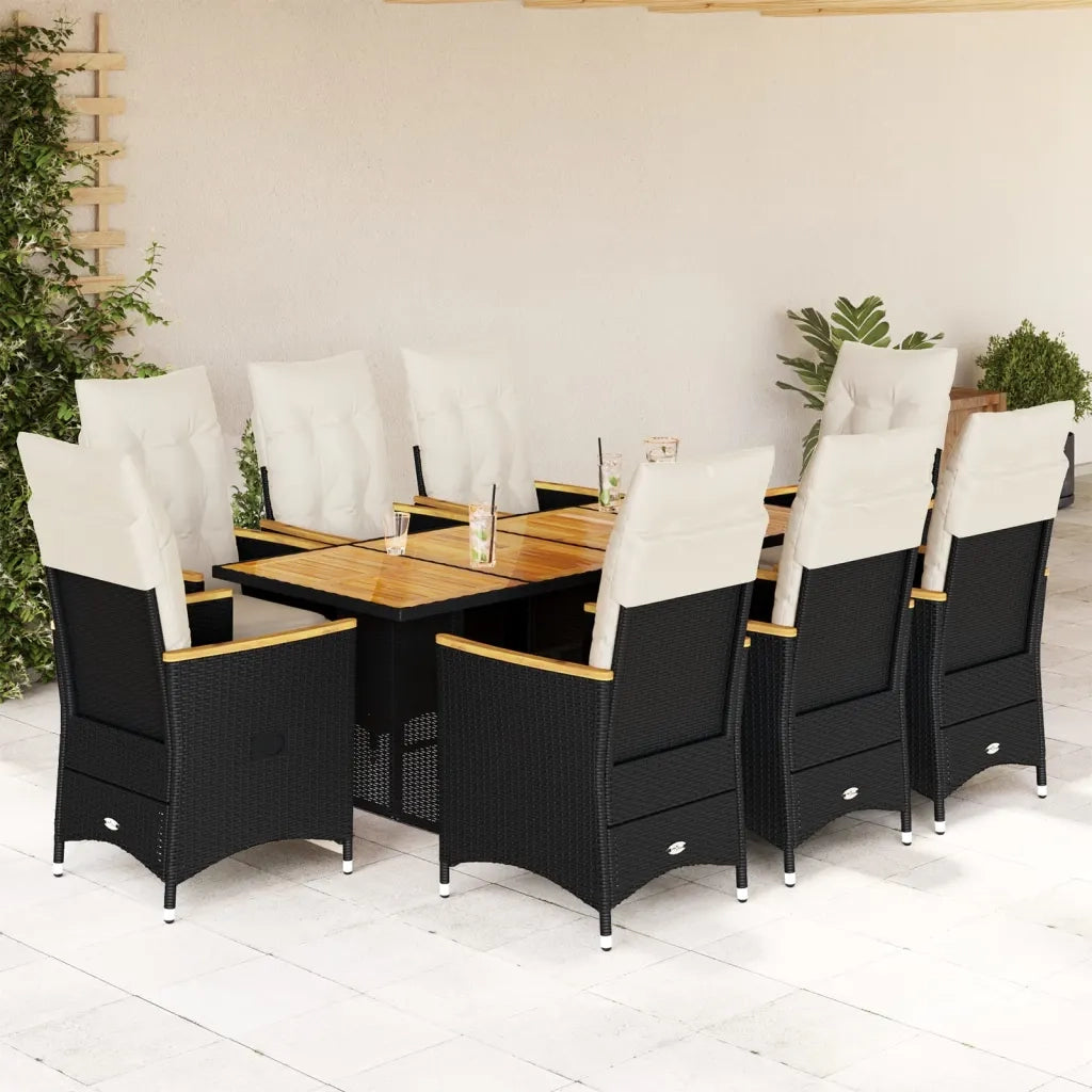vidaXL Set Bistrò da Giardino 9 pz con Cuscini in Polyrattan Nero
