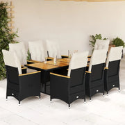 vidaXL Set Bistrò da Giardino 9 pz con Cuscini in Polyrattan Nero