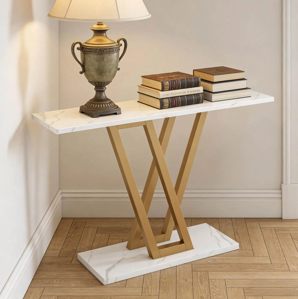 Tavolo consolle stretto 110x30x80 cm oro e bianco