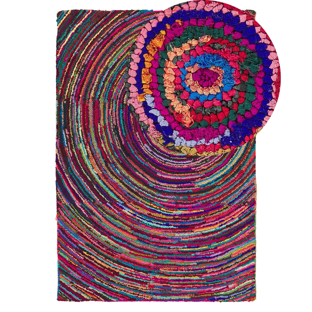 Tappeto tappetino Multicolore con Cotone 140 x 200 cm Rettangolare Motivo Astratto Intrecciato a Mano Boho