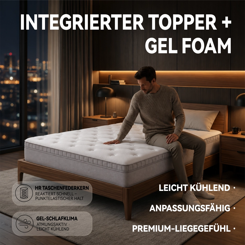 Materasso 160 × 200 cm, 7 zone di supporto, bordo rinforzato, materiali certificati OEKO-TEX®, bianco antico