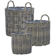 Set di 3 cesti per piante da esterno fioriere rivestite in rattan sintetico marrone talpa