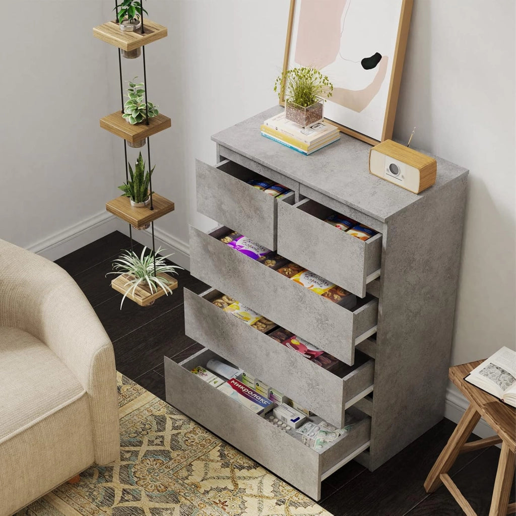 Mobili Cassettiera con 5 Cassetti, Armadietto per Camera da Letto e Bagno, Multifunzione, in Legno (Grigio)