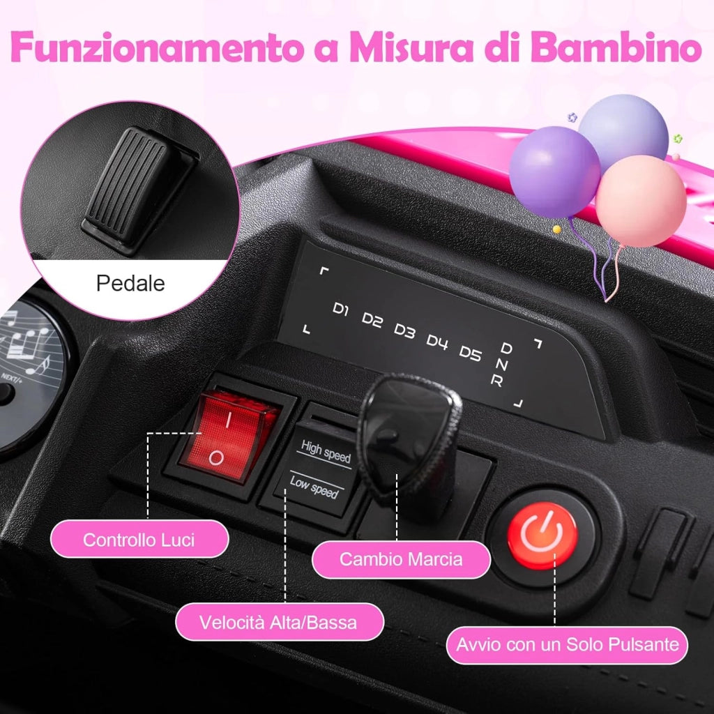 24V Macchina Elettrica per Bambini, Veicolo Elettrico a 2 Posti con Telecomando Clacson Musica Storie Connessione Wireless Luci, 37-86 Mesi (Rosa)