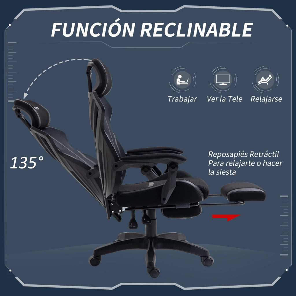Sedia Gaming con Poggiapiedi Retrattile ¨C zephmum ¨C Nero 65x65x119-129 cm