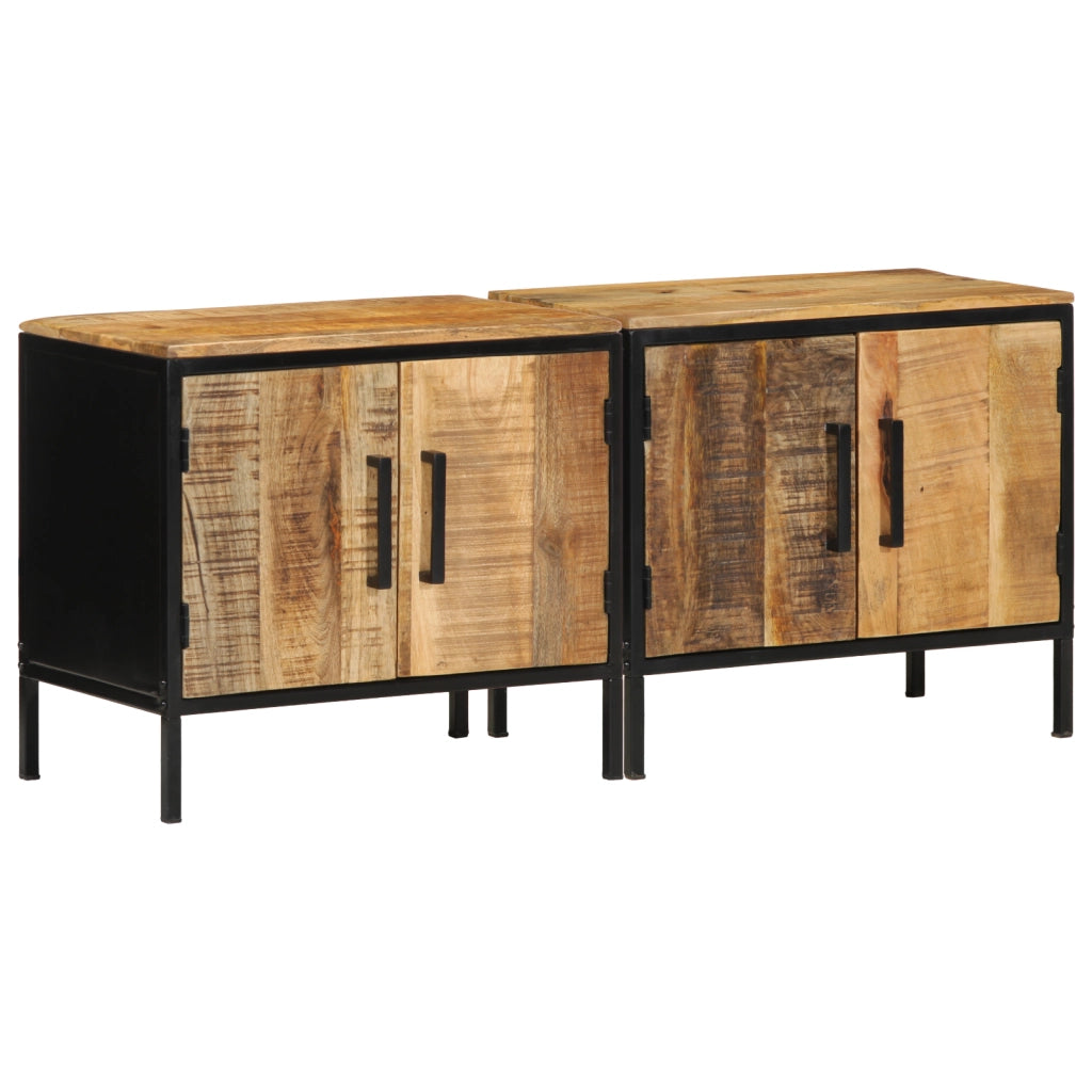 Comodini 2 pz 50x30x45 cm Legno Massello di Mango Grezzo