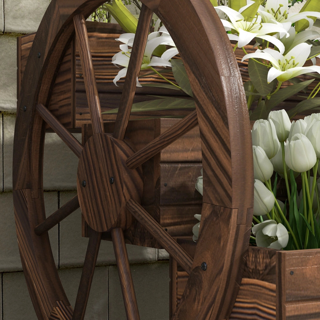 Fioriera da Esterno a 3 Livelli 62x61x57 cm con Ruote Decorative in Legno di Abete Carbonizzato