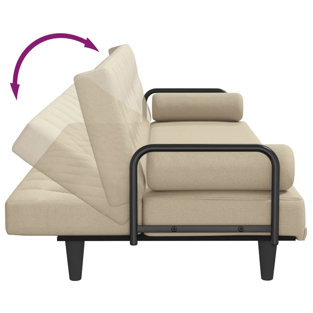 Divano Letto con Braccioli Crema in Tessuto 351940