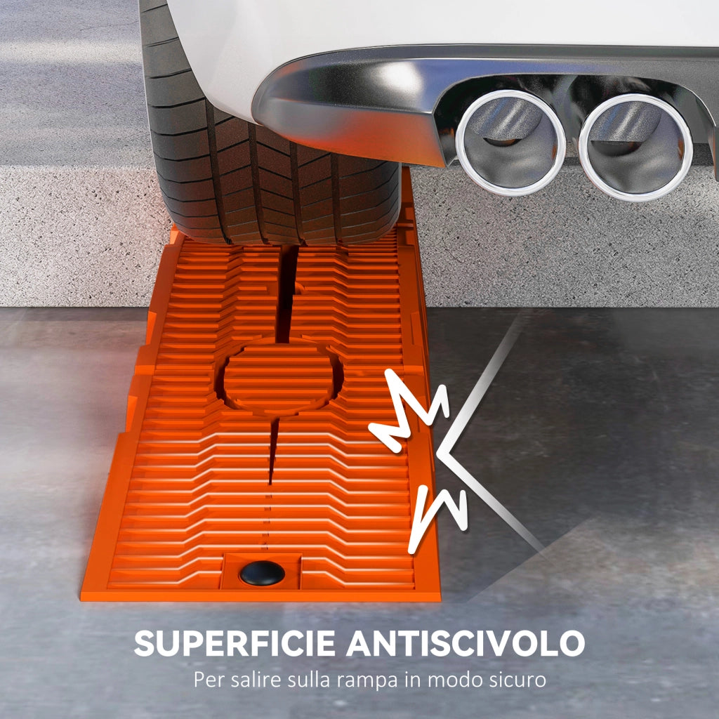 Set 2 Rampe per Auto in Plastica con Carico Massimo 5 Tonnellate, 91x30x21 cm, Arancione