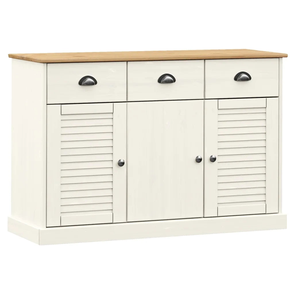 Credenza | Madia | Buffet da pranzo | Armadio da pranzo Cassetti VIGO 113x40x75 cm Legno Massello Pino Bianco