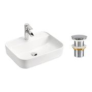 Lavabo rettangolare da appoggio 50x40 cm bianco lucido con piletta clic-clac in metallo inclusa
