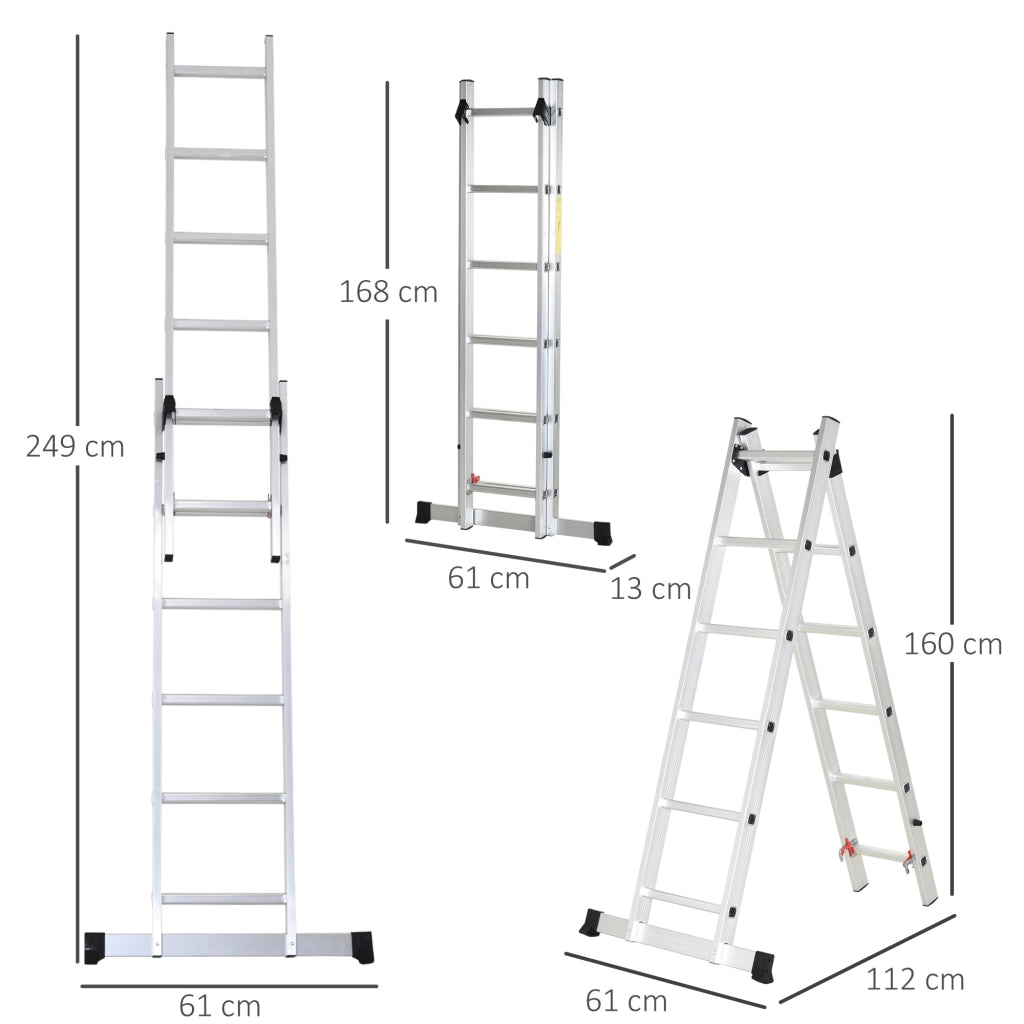 Scala multifunzione in alluminio 2,5 m ¨C zephmum ¨C Argento 150 kg