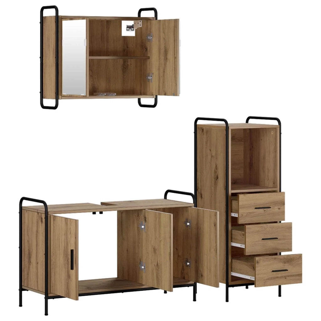 Set di Armadi da Bagno 3 pz Rovere Artigianale 3444530