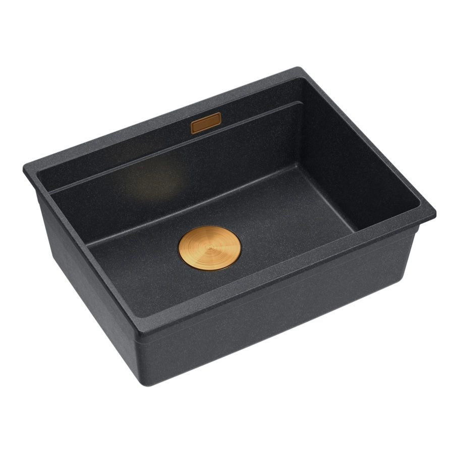 Lavello In Granito Logan 100 Black Metallic Tappo oro