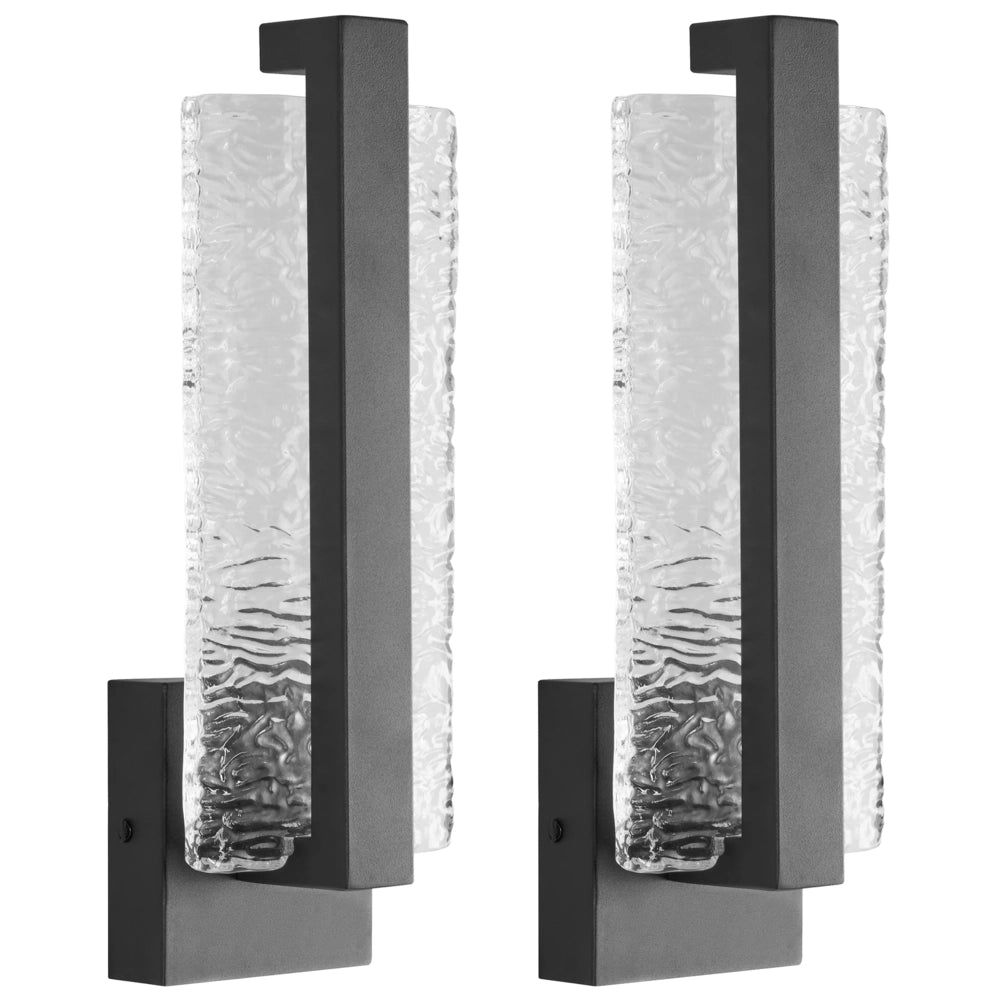 Set di 2 lampade da parete a LED per esterni in metallo, stile tradizionale, per ingresso e portico, nero