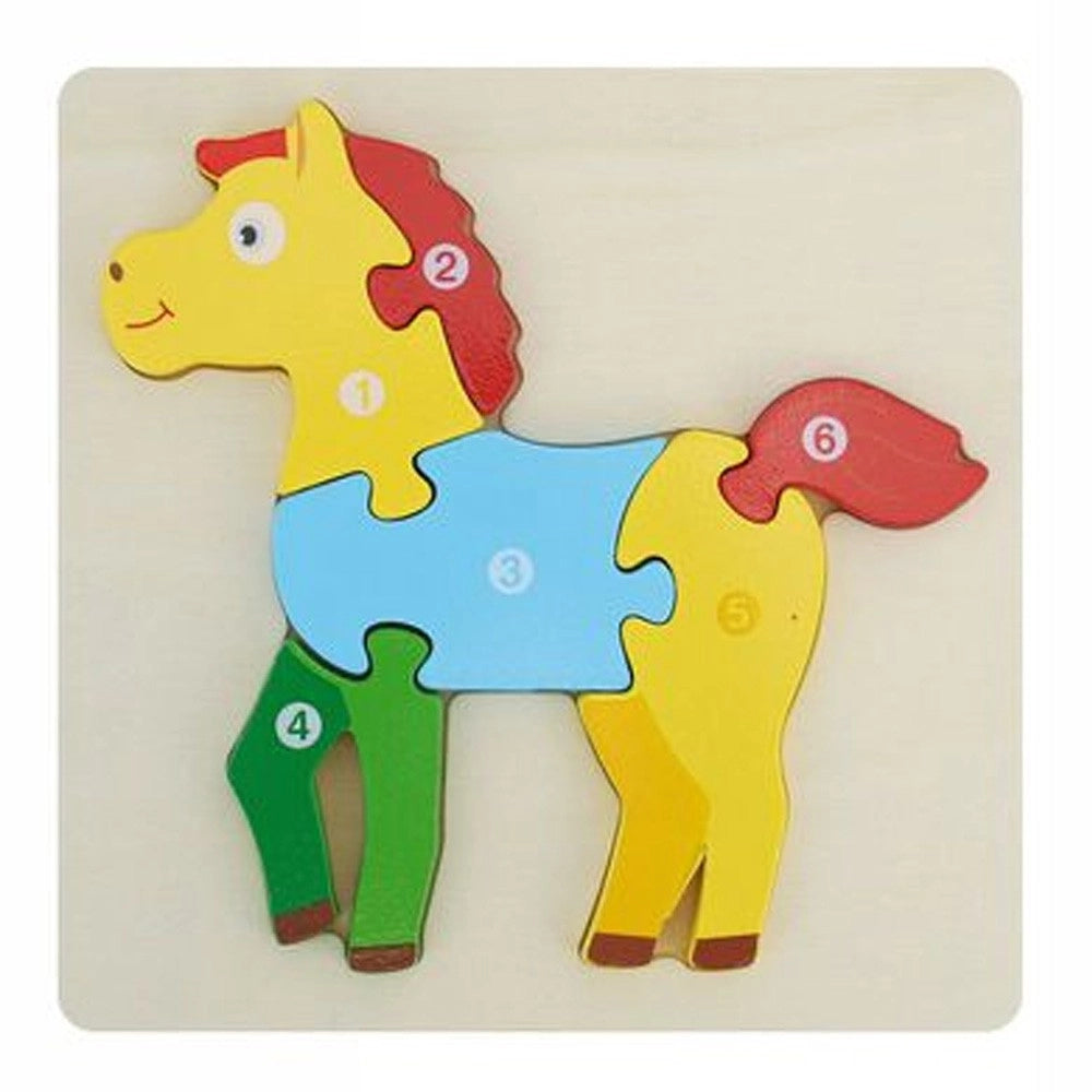Trade Shop - Puzzle 3d Blocchi Legno Forma Di Cavallo Educativo Colorato Gioco Bambini Animali -