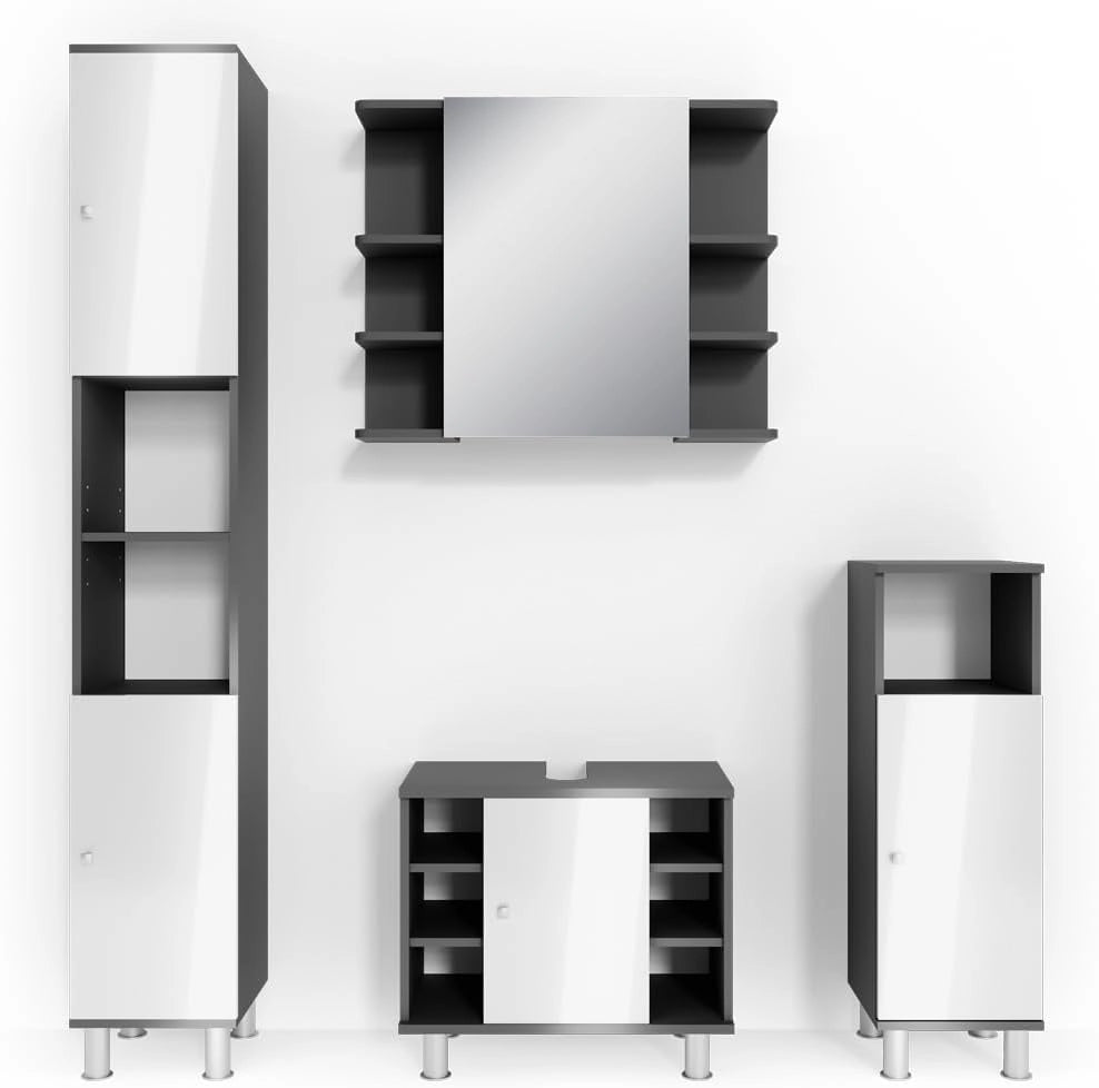 Set mobili bagno Fynn, Antracite, 60 cm, composto da mobile lavabo, pensile a specchio, colonna e base media