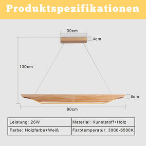 Lampada a sospensione ZMH moderna in legno da 90 cm per sala da pranzo dimmerabile con telecomando